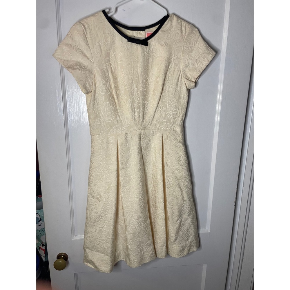 Jane Summers for Belk Cream Rose Jacquard Bow Neck Dress Size 8